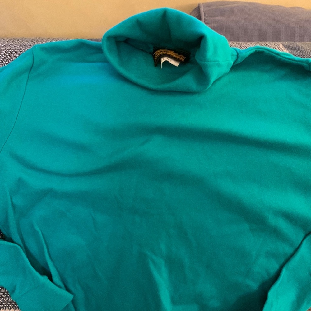 Women's Eddie Bauer Teal Green Long Sleeve Turtleneck Top Size M 100% Cotton - Picture 2 of 5